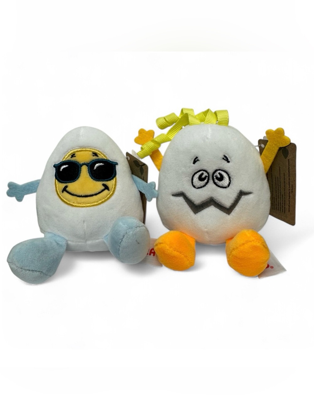 EggSpressions Mini Plush Lot of 2 Sunny Side Up and Scrambled Egg Toy 3” NWT!